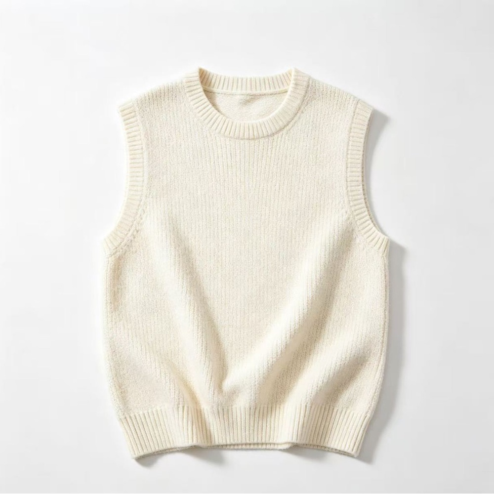 Men's Cream Crewneck Knit Sweater Vest